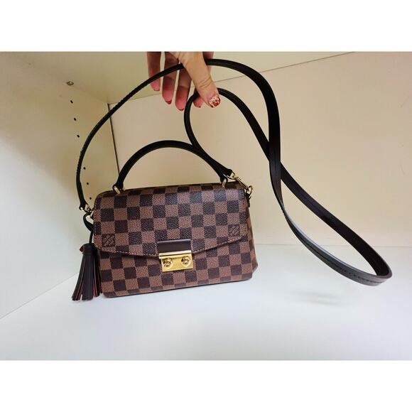 New Louis Vuitton Croisette Damier Ebene Shoulder Bag Brown Red Canvas Small LTD - Picture 11 of 16